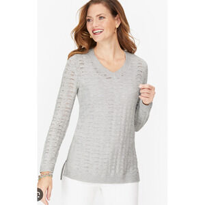 Talbots Grey Slub Open Knit Sweater